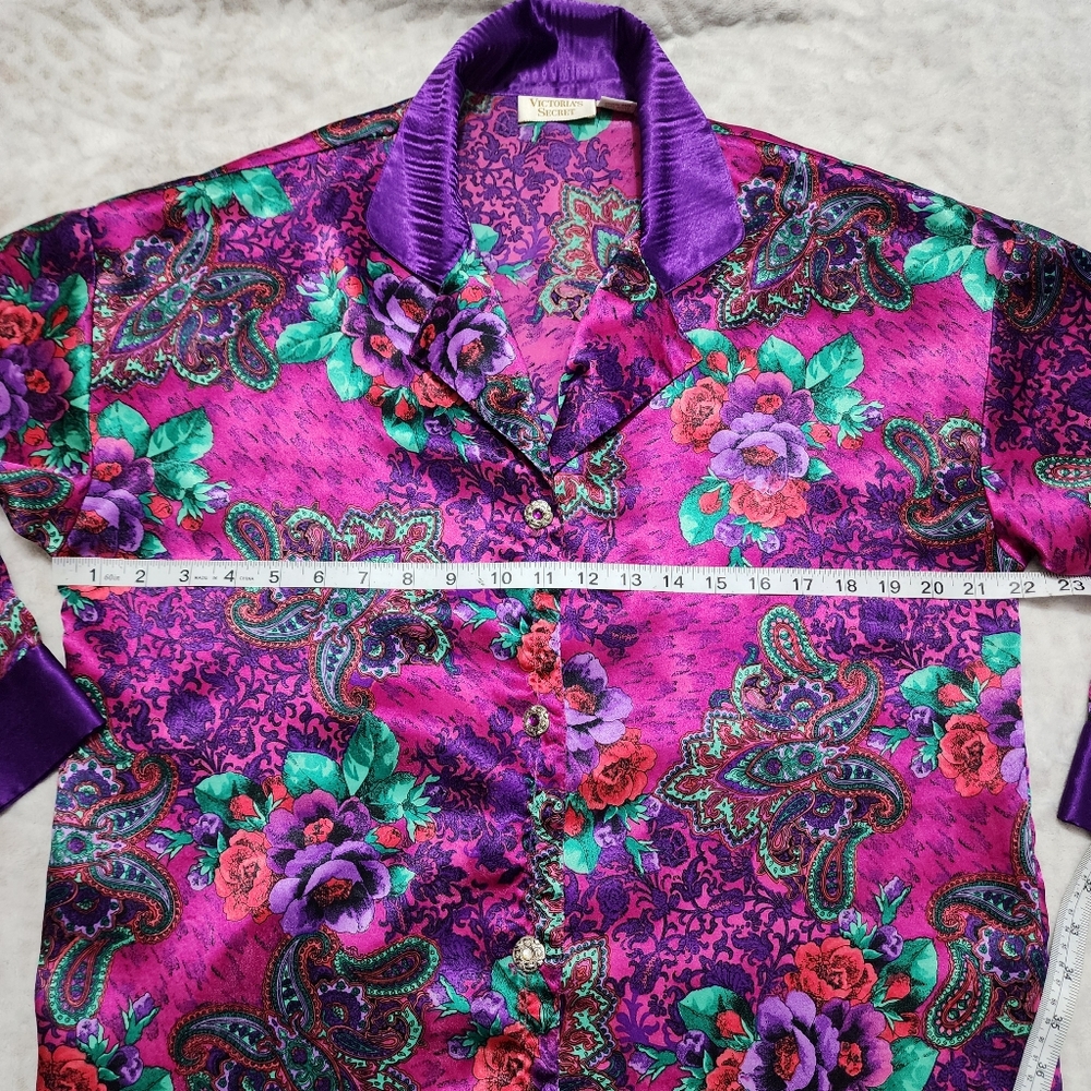 Victoria's Secret Vintage Gold Label Satin Floral paisley Sleep Shirt Size S - Picture 7 of 14